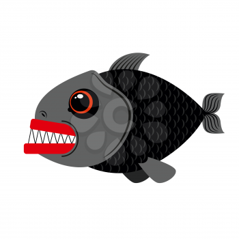 Piranha marine predator on white background.Terrible sea fish with sharp teeth. Scary eyes and sharp teeth.