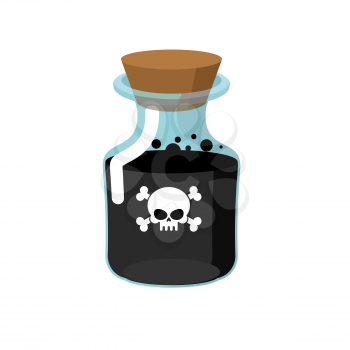 Poison. Bottle with a black liquid. Glass magic Bank with skull and bones. Vector illustration

