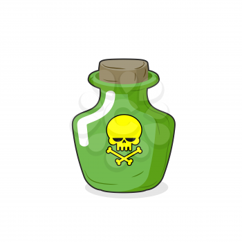 Magic Bottle with a skull. Medical bottle with a poisonous liquid. Glass Bottle with stopper.  Vector illustration Poison jar