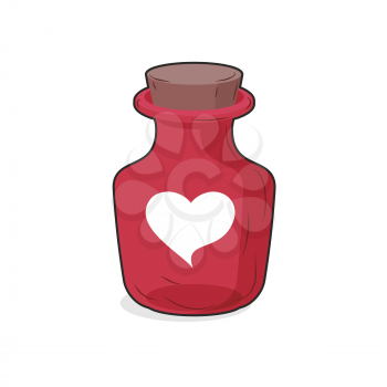 Magic red bottle of love potion. Symbol of  heart. Glass vessel for love spell
