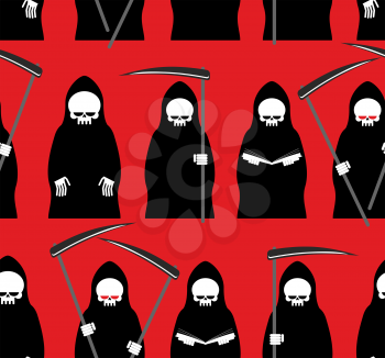 Death seamless pattern. Grim Reaper red background. Texture for Halloween
