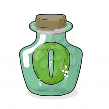 Zero in magical bottle. Number 0 in bottle for laboratory and scientific research. Vector illustration.
