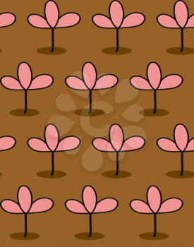 Pink plants on Brown background seamless patetrn. Vector background of flowers. Garden ornament retro.
