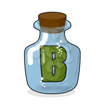   letter B in  laboratory bottle. Letter in a magic bottle with a wooden lid. Scientific research. Vector illustration
