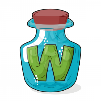 W magic bottle. Letter in bottle for laboratory and scientific research. Vector illustration.
