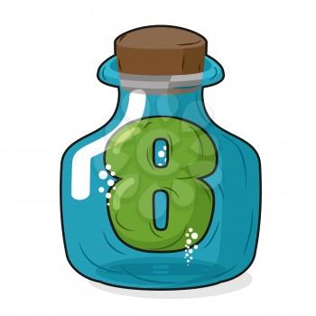 Seven in Bank for chemical research. Figure 7 magic bottle. Laboratory studies and experiments on number 7. Vector illustration