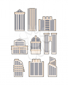 Set  skyscrapers and buildings. Vector icon.  Urban House
