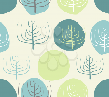 Dry branches and circles seamless patettrn. Vector retro floral background. Vintage fabric ornament


