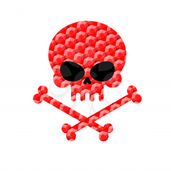 Skull with bones from rubies. Jewelry symbol of death. Vector illustration
