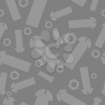 Nuts and bolts silhouettes seamless pattern. Fastening elements vector gray background.
