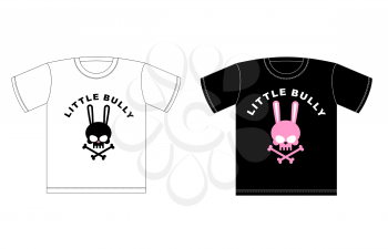 Emblem of Little hooligans. T-shirt design. Cute Rabbit Skull with bones
