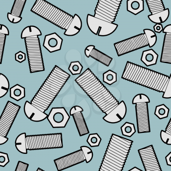 Iron bolts and nuts seamless background. Metal fasteners pattern. Technical vector ornament.
