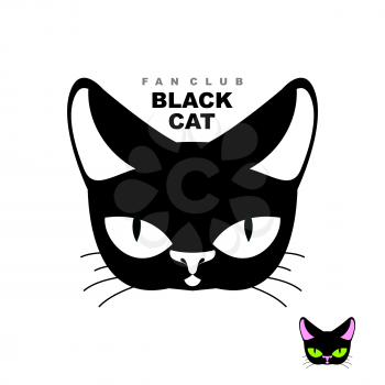 Black cat fan club. Logo for cat lovers or cat store. Vector emblem of  pets head.
