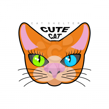 Cute cat. Logo for  Cat shelter. Vector emblem pet.
