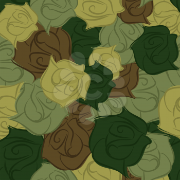 Rose army seamless pattern. Military texture of flowers. Vector flower protective camouflage. Beautiful ornament for troops