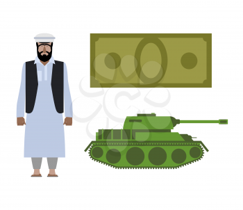 Set of icons for military conflict in Syria. Refugee, Money and tank. Vector political illustration for infographics
