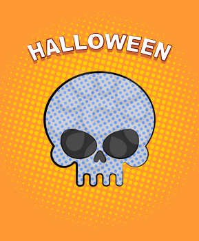 Halloween pop art. Skull on an orange background of points. Vector retro illustration for dreaded holiday.