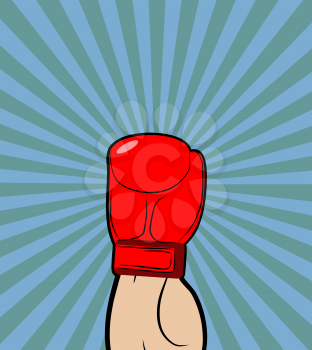 Hand in Boxing Glove. Winner, boxing champion raised his hand up-a symbol of victory. Vector illustration on theme of sport.
