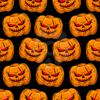 Scary pumpkin seamless pattern. Background for Halloween. Vector ornament for a horrible holiday evil.
