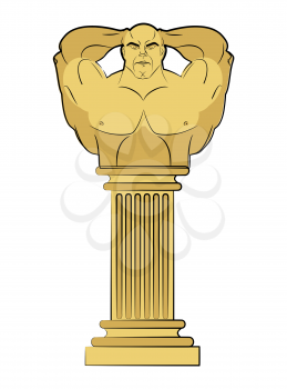Torso bodybuilder on column pedestal. Classic antique sculpture. Vector illustration part of an ancient Greek temple.