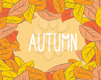 Autumn. Frame wilted leaves. Yellow and orange foliage of trees. Vector background
