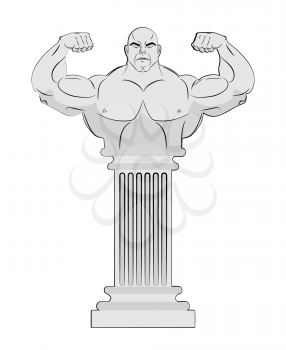 Pedestal with body of athlete. Greek column with a strong man. Vector Antique statue bodybuilder.