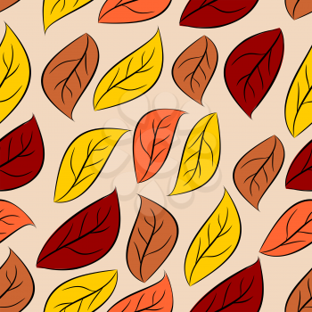 Autumn leaves seamless pattern. Vector natural background of yellow and Red foliage. Retro fabric ornament.

