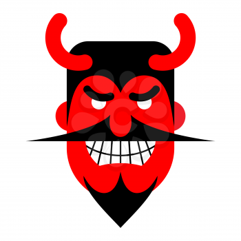 Satan laughter. Devil with  terrible smile. Horrible red demon.