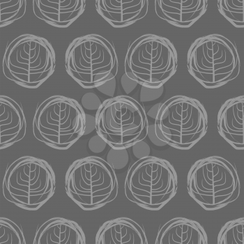 Decorative seamless pattern drawings of circles. Grey trees on a dark background. Vintage Vector ornament
