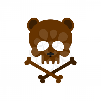 Cute bear skull with bones. Honey bear  good skeletons head, kind. Logo, emblem for Halloween. Brown wild animal skull