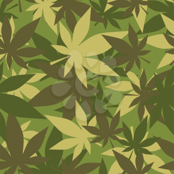 Military texture of marijuana. Soldiers camouflage hemp. Army seamless background from leaves of cannabis.