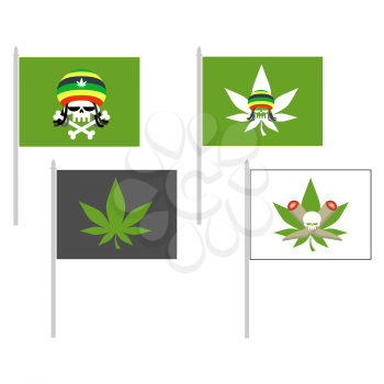 Smoking drugs flag. Rasta Hat skull. Cannabis leaf. Vector illustration

