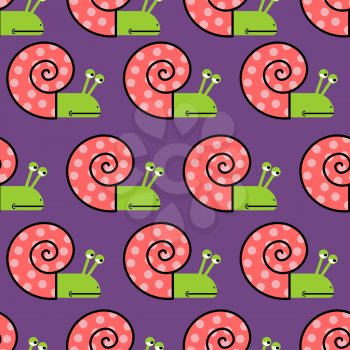 Snail shell with pink on purple background seamless texture. Cute vector pattern for kids  fabric