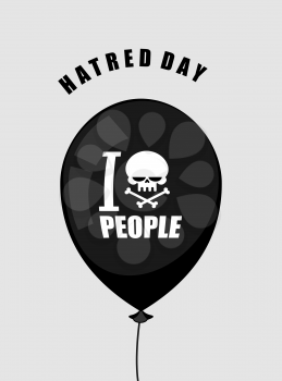 Hatred day. I hate people. Black balloon with a symbol of hatred:  skul crossed bones. Accessory for bully and punk. Vector illustration
