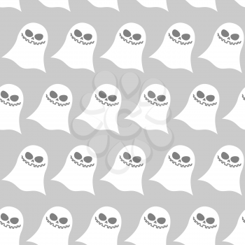White funny ghost seamless pattern. Vector backgrounds for Halloween night. Texture of monsters for terrible and dreaded holiday.