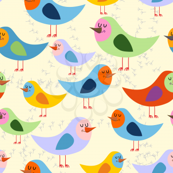 Birds seamless pattern. Vector background of lovely colored birds. retro Onament for baby fabrics
