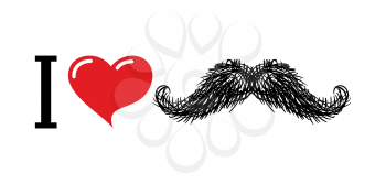 I love  mustache. Heart symbol of love. For lovers of logo of  hair and face. Logo hipster. Sign for Barber
