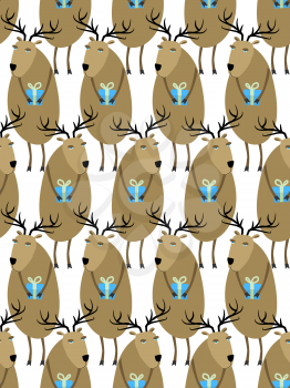 Christmas Reindeer with gifts seamless pattern. Horny animals, Santas helpers. Christmas animals vector background for  new year. Cute holiday ornament