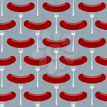 Sausage and fork seamless pattern. Vector background of meat food. Ornament to celebrate Oktoberfest in Germany.
