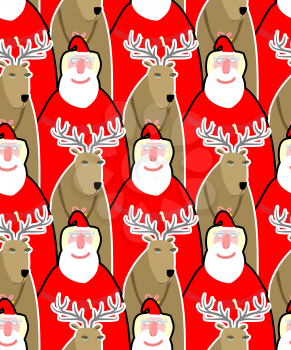 Santa Claus and reindeer seamless background. Vector ornament from Christmas animals. Festive pattern for Christmas and new year