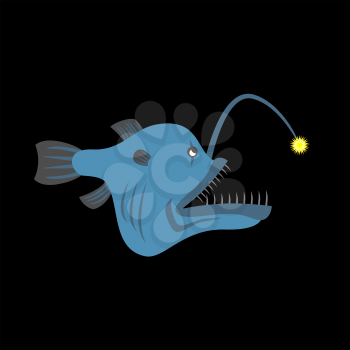 Deep-sea predatory fish with a lantern. Terrible predator fish at   bottom of  ocean. Vector illustration Deep sea anglerfish
