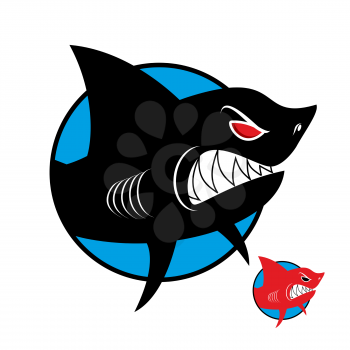 Shark logo. Angry shark in  circle. Vector logo for sports team or club.
