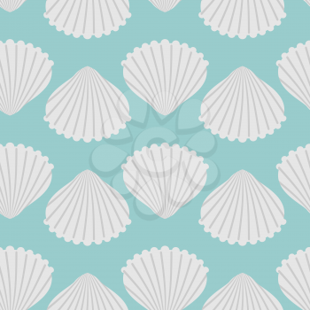 Seashell seamless pattern. Scallop vector background. Retro fabric ornament from  shells of molluscs
