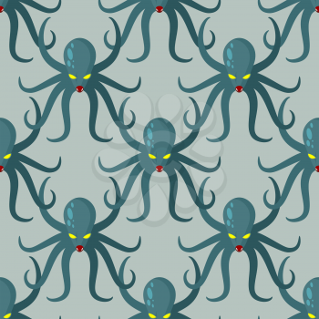 Octopus seamless pattern. Vector background green kraken. Retro fabric texture  Cthulhu. Dreaded clam monster with tentacles
