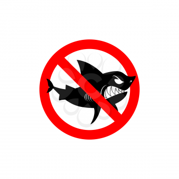 Sharks is prohibited. Shark ban. Area of water free from predators. Forbidding sign. Red circle with fish. Sign for beach. Permission to bathe.
