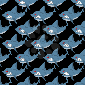 Shark seamless pattern. Many angry, ferocious marine animals. Vector background of underwater inhabitants with teeth. Ornament for fabrics on marine theme.