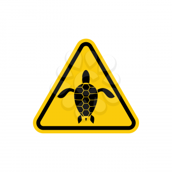 Yellow sign attention water turtle. Marine reptile on yellow triangle. Vector illustration
