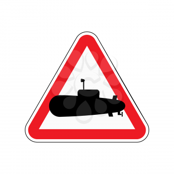 Sign of attention submarine. Red triangle with  silhouette of underwater ship. Vector illustration
