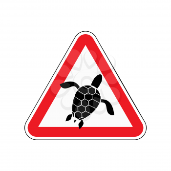 Danger sign turtle. Attention here live marine reptiles. Vector red triangle mark