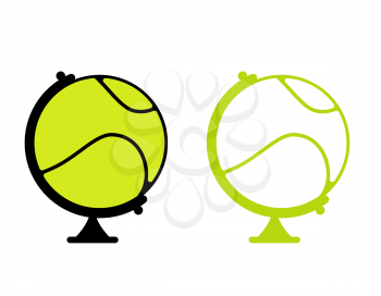 Tennis ball Globe. World game. Sports accessory as earth sphere. Scope of game Tennis
